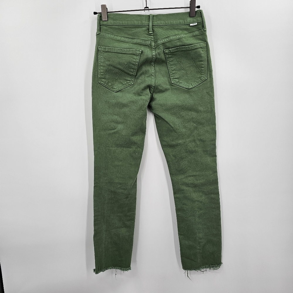 MOTHER Green Cropped Ankle Jeans with Frayed Hem - Picture 5 of 7